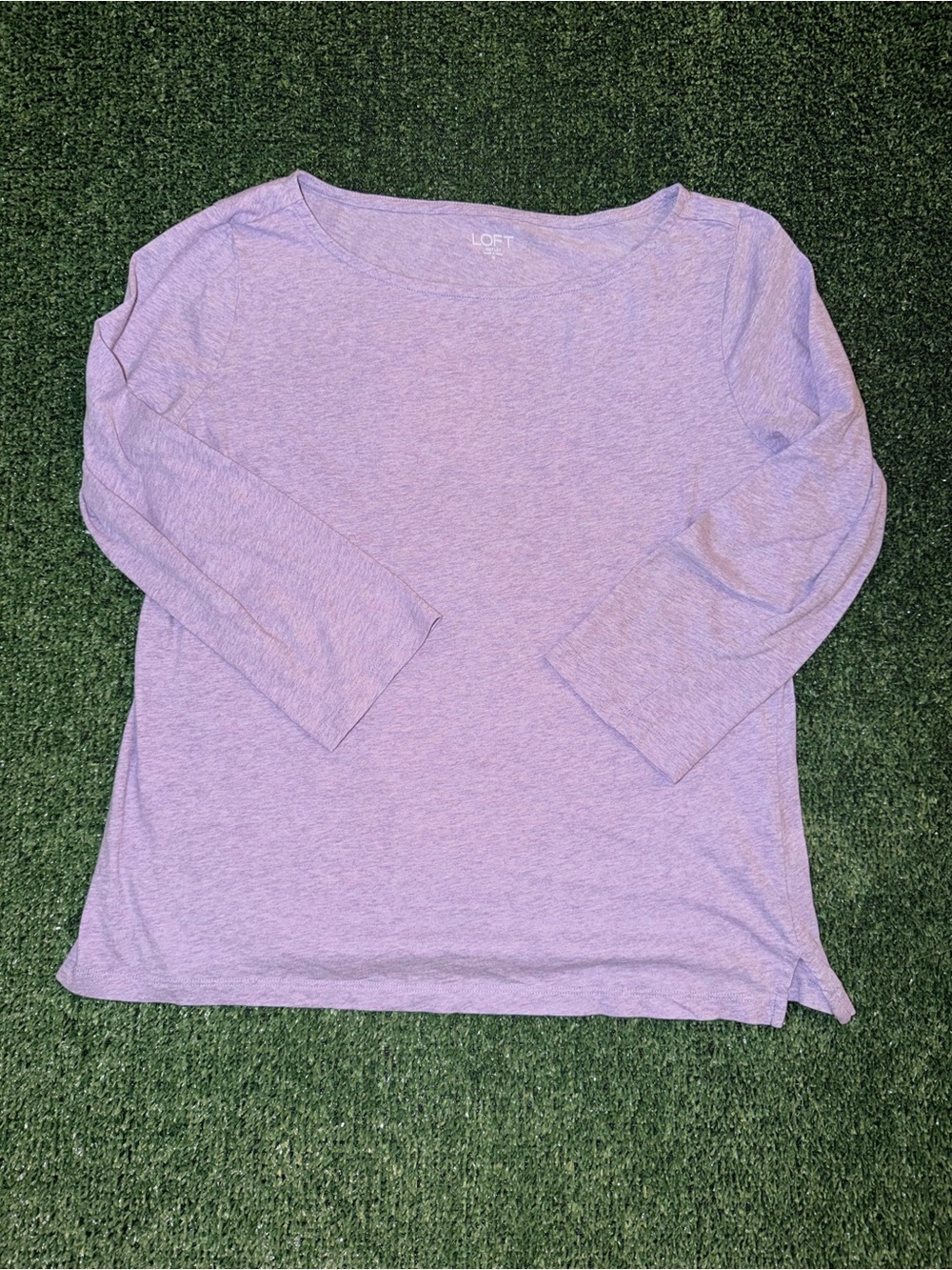 LOFT Outlet Heathered Lavender Scoop Neck Tee Sz M 3/4 sleeve